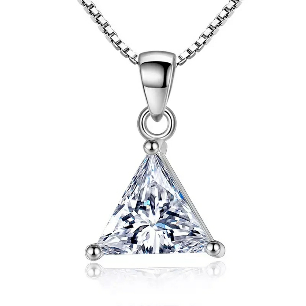NEW S925 Trillion Cut Diamond Triangle Necklace - Picture 6 of 10